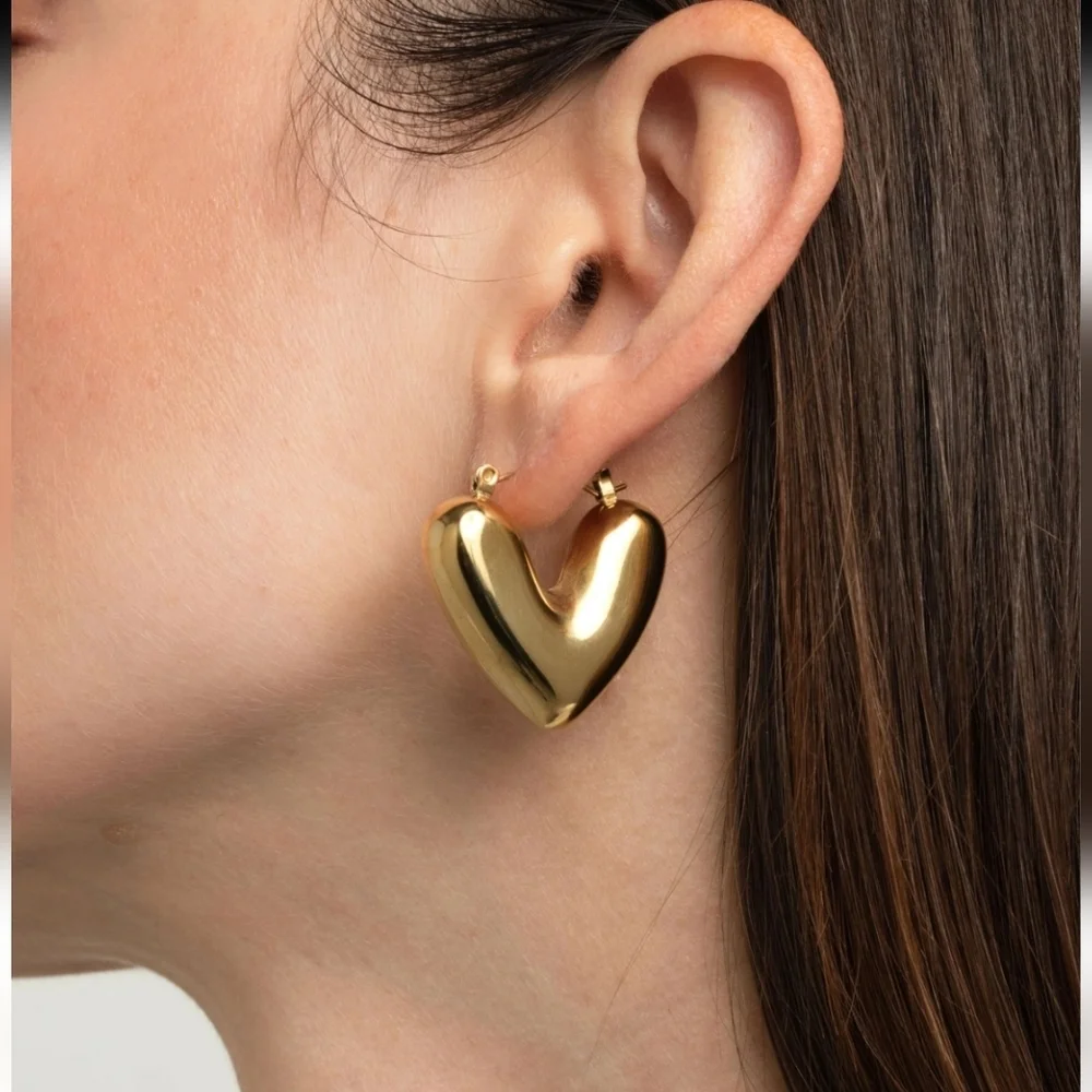 Gold Filled Puffy Heart Hoop Earrings